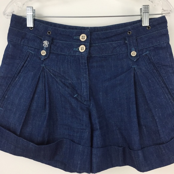 French Connection High Waisted Pleated Cuff Mom  Denim Shorts - Picture 3 of 7